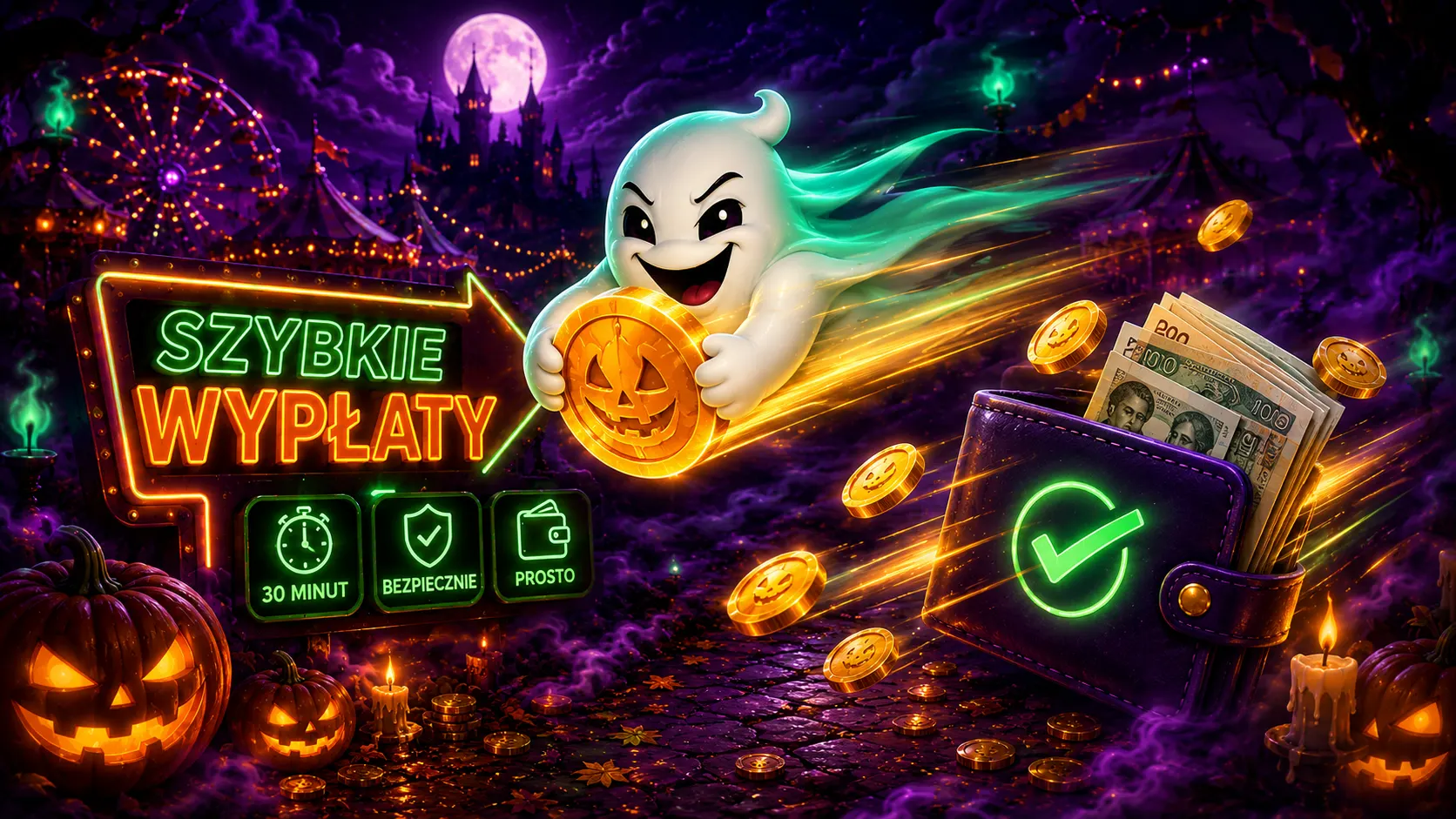 Szybkie wypłaty w Spookino — złote monety i kociołek wygranych
